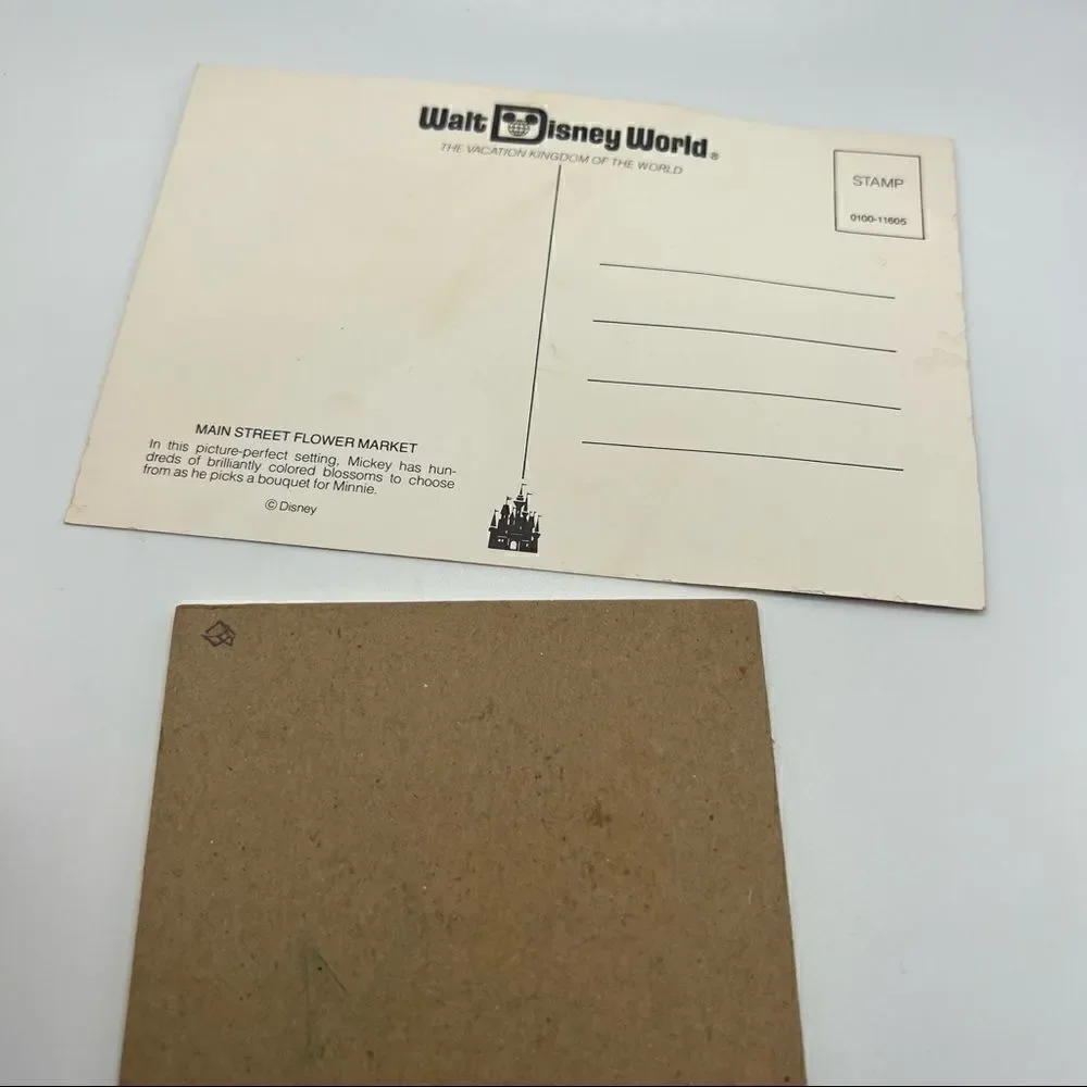 Vintage 1986 Disney Mickey Mouse Davy Crockett Notepad & Flower Market Postcard